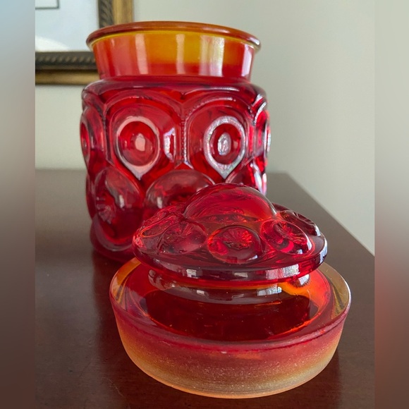 L E Smith Moon & Stars Amberina Glass Canister Red & Orange which GLOWS - Picture 9 of 16